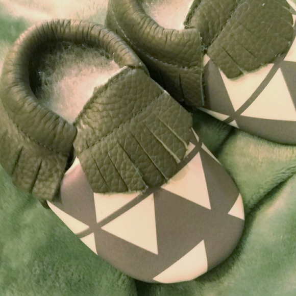 Other - % Geometric Grey Baby Moccasins, 12-18 mos.